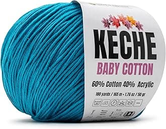 Cotton Yarn, 60% Cotton 40% Acrylic Yarn, Soft Cotton Yarn for Crochet and Knitting, Amigurumi Yarn 1 Skein/Ball 1.76 Oz (50g) / 180 Yrds (165m) -Blue