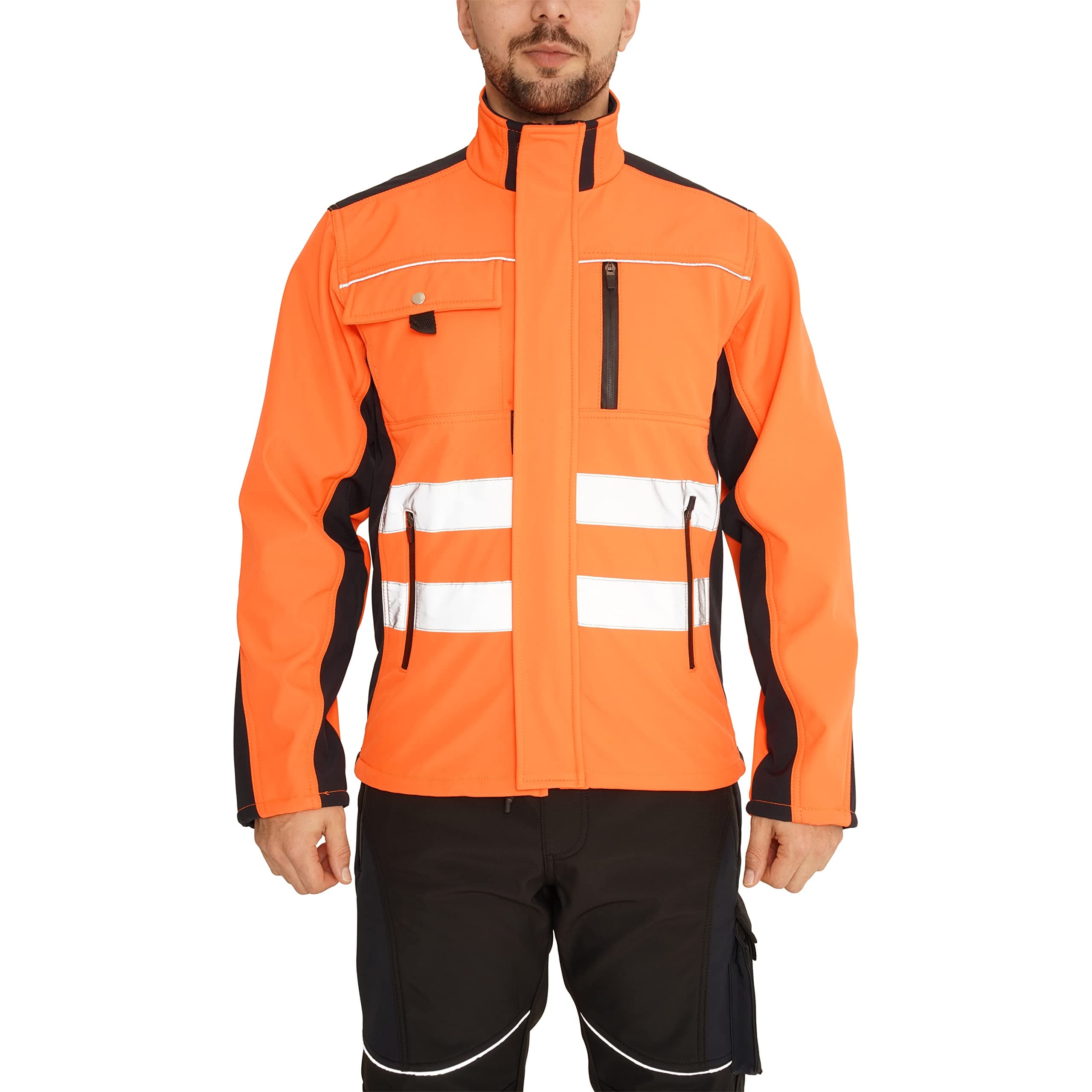 Hi Vis Softshell Jacket Men High Visibility Viz Reflective Water Resistant Shower Proof Rain Repellent Windproof Safety Site Coat Work Wear Builder Soft Shell Workwear Warm Top