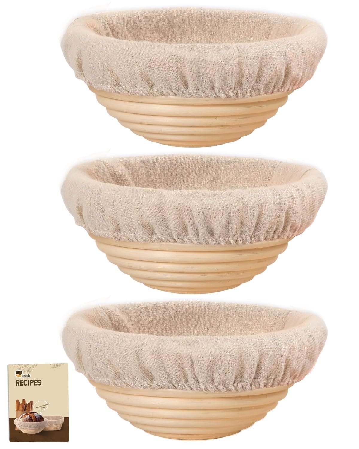 Banneton Bread Proofing Basket, Proofing Basket for Sourdough Bread Baking, Indonesian Rattan Bread Bowl Sourdough bread Baking Supplies with Linen Liner (5" Round Basket x 3)