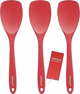 Upgrade Silicone Spatula Spoon Set,VOVOLY Heat Resistant Rubber Spoonula, Seamless Non-Stick Flexible Scrapers for Baking Mixing Tool,3 Pack, Red