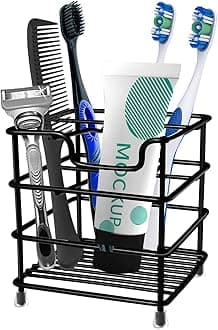HYRIXDIRECT Toothbrush Holder Stainless Steel Rustproof Bathroom Electric Toothbrush Holder Toothpaste Storage Organizer Stand for Vanity Countertops