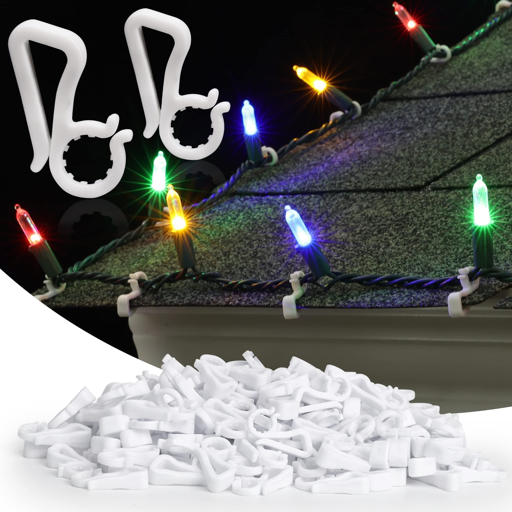 Brizled Christmas Light Clips, Clear Mini Light Clips Holiday Light Clips for Christmas Lights, 200 Pack Outdoor Light Clips for Gutters & Shingles, Xmas Gutter Light Clips for Hanging Outdoor Lights