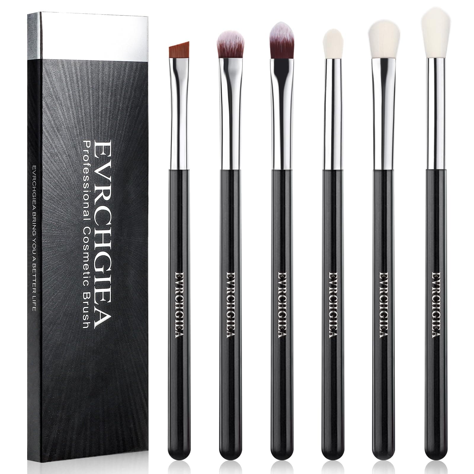 Eye Makeup Brush Set, 6 Pcs Professional Blending Eyeshadow Makeup Brushes for Concealer Eyebrows Eyeliner, Soft Hairs & Wood Handle (black and silver)…