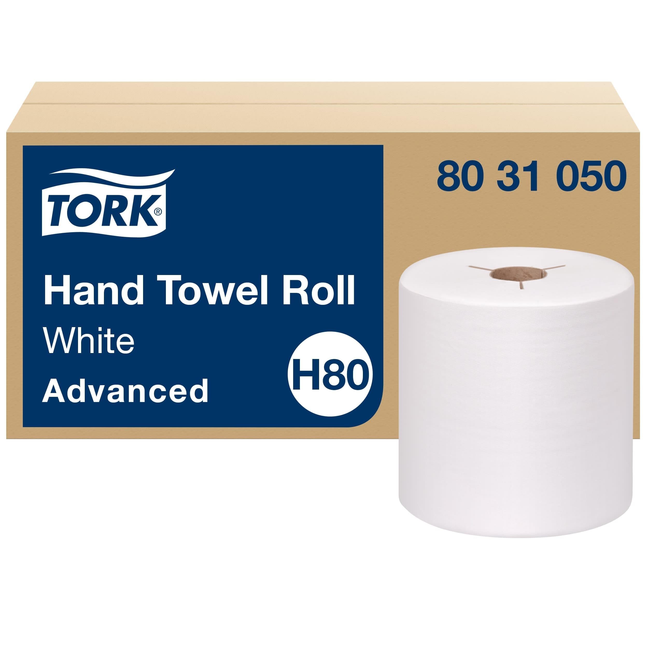 Tork Hand Towel Roll White H80, Advanced, High Absorbency, 6 Rolls x 1000 ft, 8031050