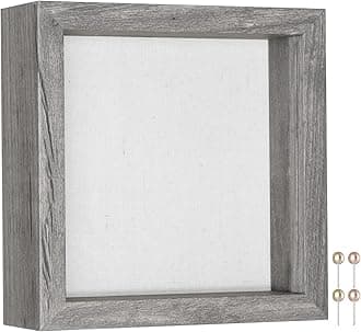 Califortree 5x5 Small Shadow Box Picture Frame with Soft Linen Back - Push Pins Included, Memory Shadow Box Display Case for Bouquet Awards Medals Wedding Photos and More, Gray