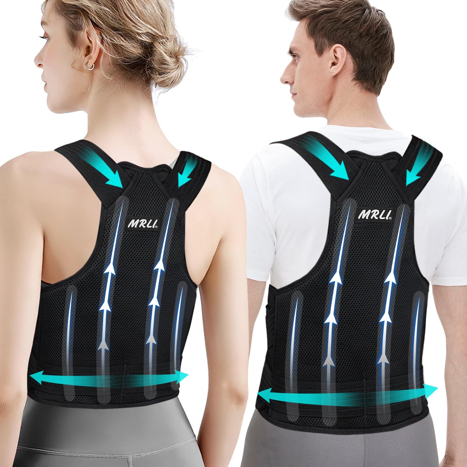 MRLI Back Support Brace Posture Corrector: Adjustable Shoulder Lumbar Belt For Women and Men - Upper backs Straightener For Neck and Shoulders (M)