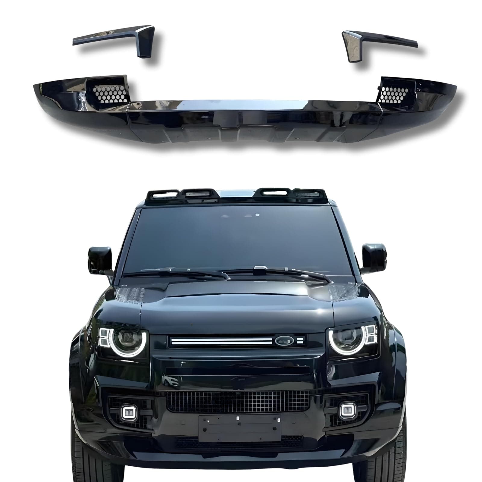 Front Bumper Lip Chin Spoiler ABS Front Bumper Lip Body Kit for 2020-2026 Land Rover Defender 90 110 130 3Pcs Black Front Bumper Spoiler Splitter, Air Chin Body Kit Defender Accessories