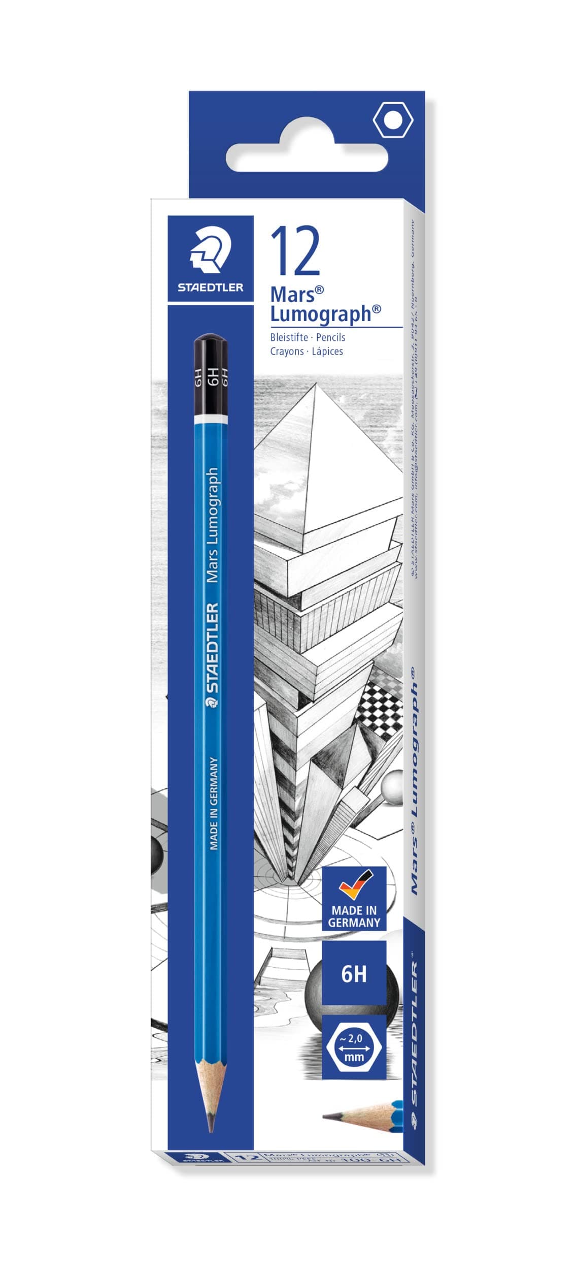 - Mars Lumograph 6H Graphite Art Drawing Pencil, Medium Hard, Break-Resistant Bonded Lead, 12 Pack, 100-6H, blue (100-6H VE)