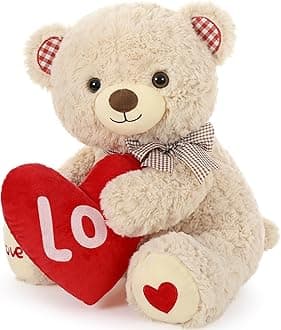 MorisMos Teddy Bear 17in, Heart Bear Love Plush with Big Red Heart Bears Gifts for Girlfriend, Wife, Her, Him