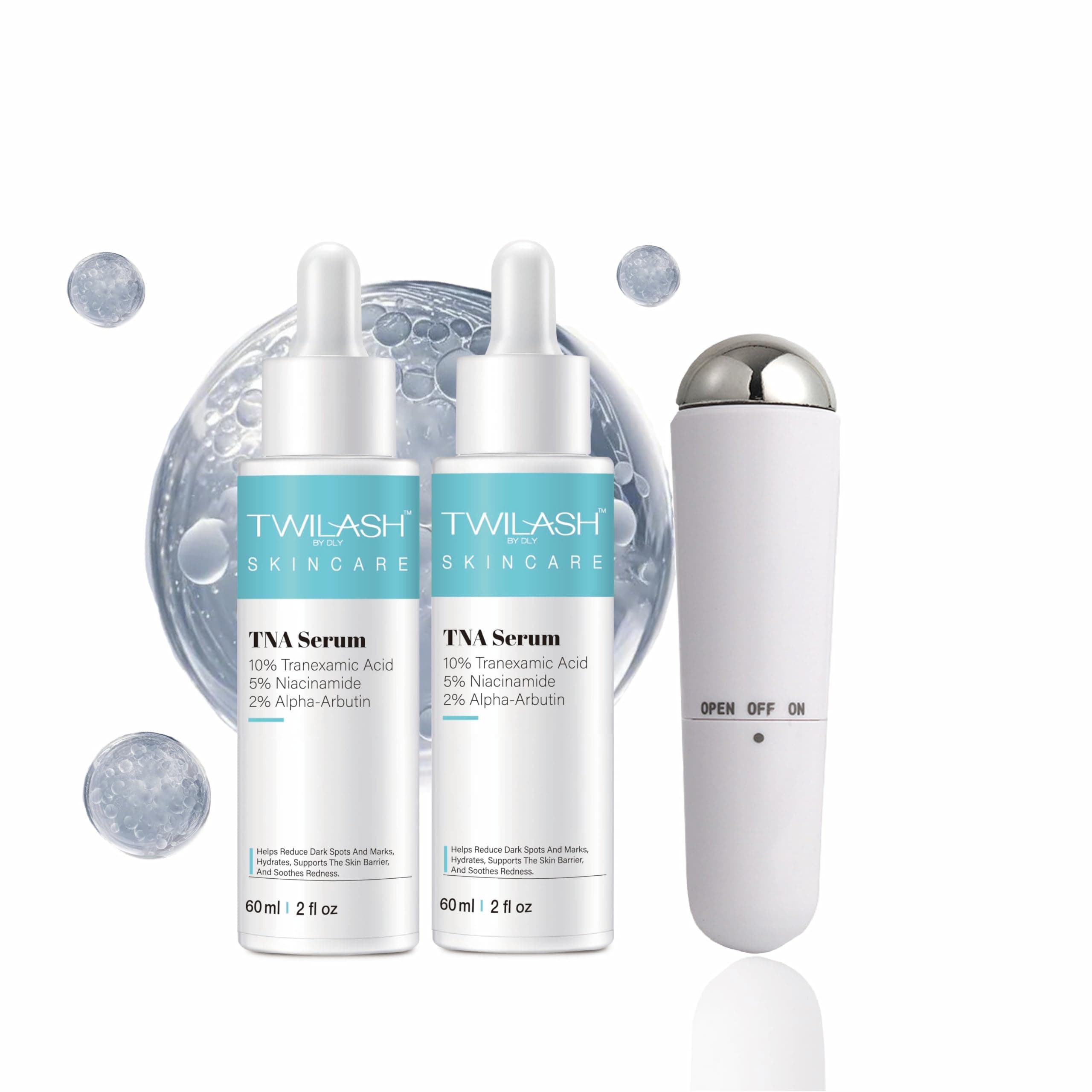TNA Serum 2-Pack (60ml Each) – 10% Tranexamic Acid, 5% Niacinamide & 2% Alpha-Arbutin – Spot-Correcting Hydrating Serum with Facial Massager – Non-Greasy Daily Formula for All Skin Types – 120ml Total