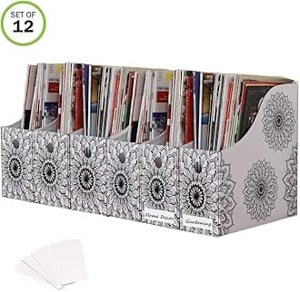 Evelots Magazine File Holder - Set of 12 Mandala - Office Desk Organizer - Sturdy Cardboard - New Upgraded Double Front Panel for More Stability - Full 4 Inch Wide - Easy Assemble