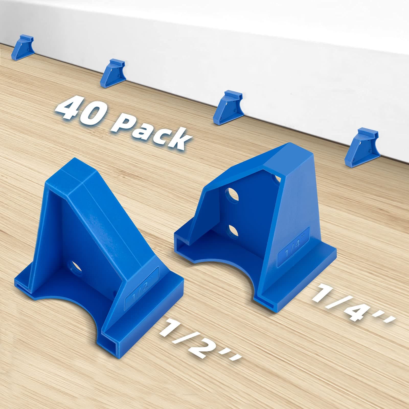 Upgraded 40 Pack Flooring Spacers Laminate Flooring Installation Kit with 1/4” & 1/2” Gap, Wood Floor Install Tool for Laminate, Vinyl Plank, Hardwood, LVT, Bamboo and Floating Floor Installation