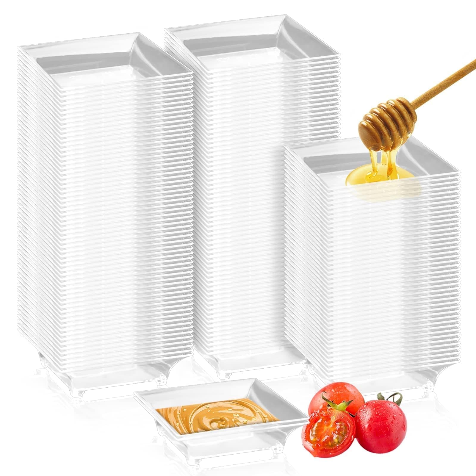 100 Pcs Mini Dessert Plates, 2.4'' Clear Disposable Small Plastic Tray, Mini Plastic Dish for Sauce, Dessert, Fruit or Appetizer (Style 2)