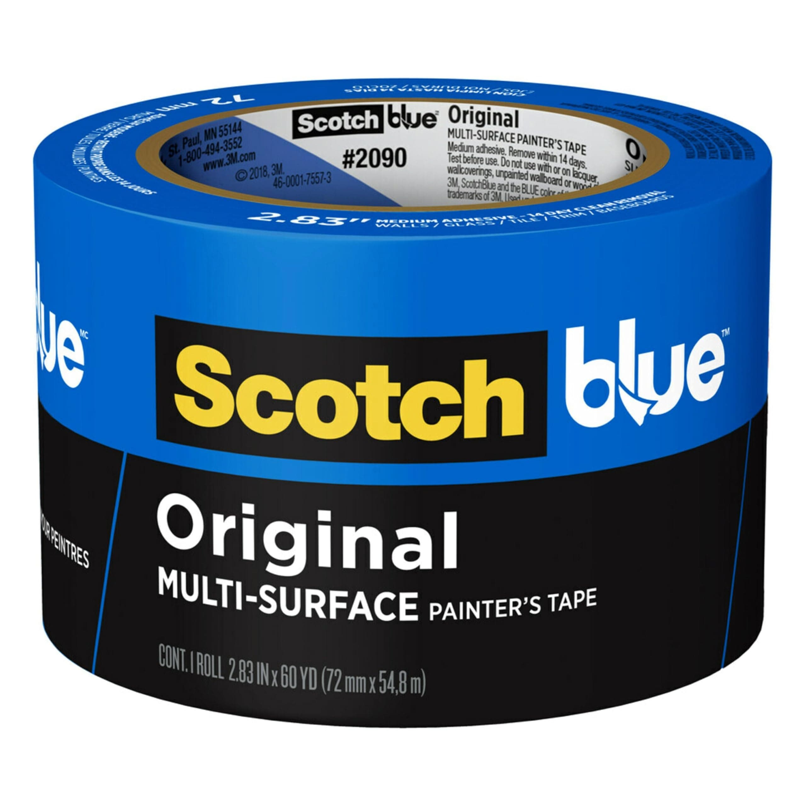Original Multi-Surface Painters Tape, 3 Inch Wide (2.83 In. x 60 Yds) 1 Roll, Blue Paint Tape Protects Surfaces and Removes Easily, Masking Tapes for Indoor and Outdoor Use (2090-72NC)