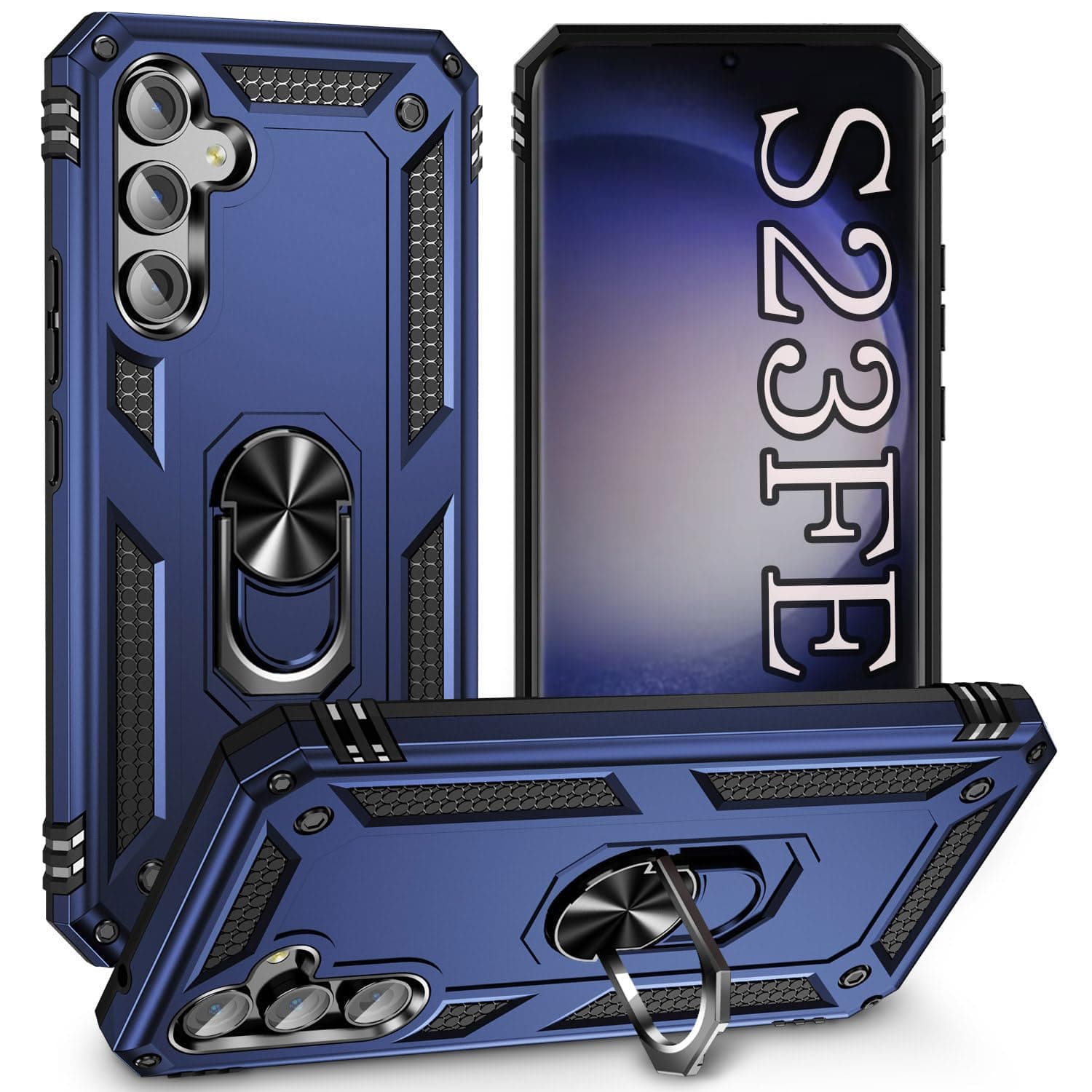 ZOEII Designed for 23 FE Case Blue Case Galaxy S23 FE,with Kickstand Heavy Duty Shockproof Anti-Scratched Phone Case, for S23 FE,6.4inch