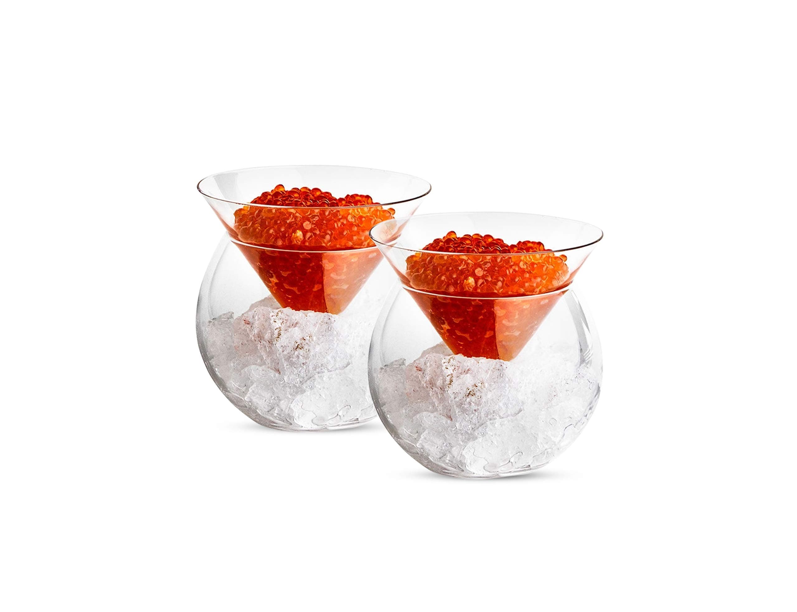 KooKGlass Caviar Chiller Server Set, Serving Dish with Ice Holder, for Shrimp, Appetizers, Liquor, Martinis and Cocktails, Dishwasher Safe, 5 oz Bowl, Set of 2