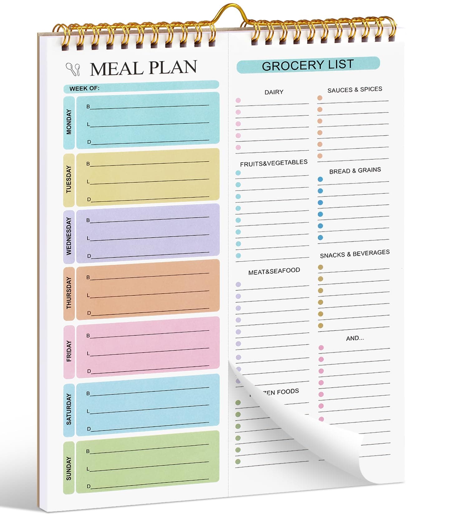 Joyberg Weekly Meal Planner Notebook 8.5x11”, 50 Sheets Weekly Meal Planner Magnetic, Double Helix Meal Planner and Grocery List, Wall-Mountable Menu Planner for Fridge Notepad for Daily & Plan