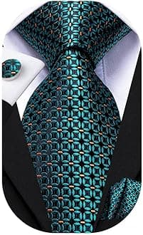 Dubulle Mens Paisley Floral Silk Tie for Men Striped Necktie and Pocket Square Cufflinks Set Wedding Business