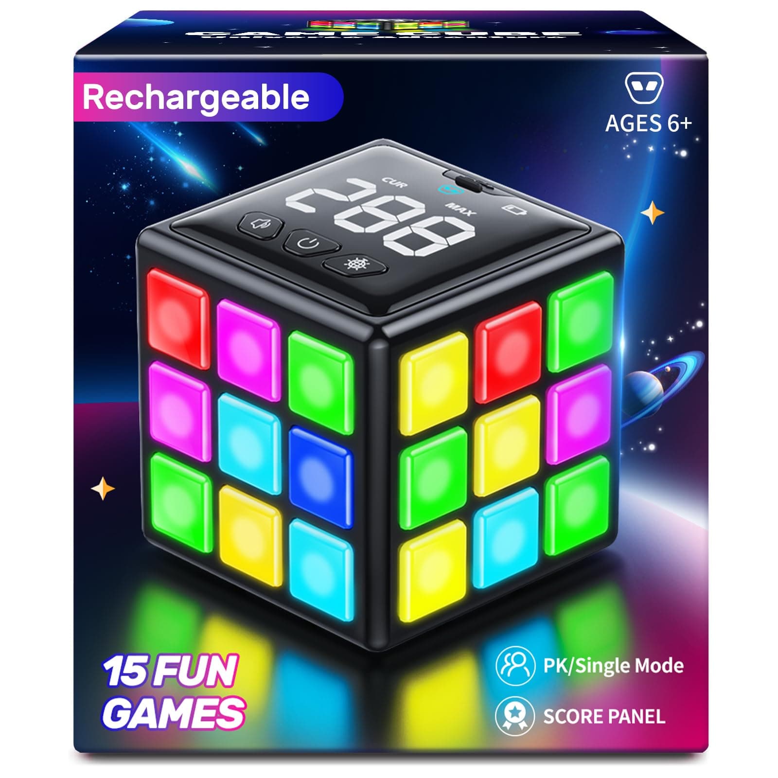 - Niufunmal Rechargeable Puzzle Cube with Games - 15-in-1 Fun Brain Memory & Speed Games for Kids Teens - Christmas Easter Birthday Gifts for Boys Girls Ages 6-12+ Years Old with Score Screen (Black)