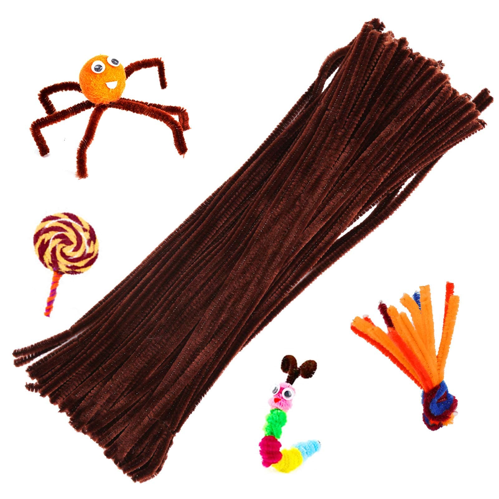 100 Pieces Brown Pipe Cleaners Chenille Stem, Pipe Cleaners Set for DIY Arts Crafts Decorations (Brown)