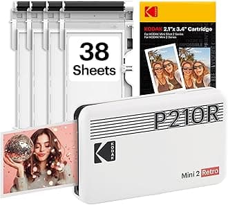 Mini 2 Retro 2x3 Portable Photo Printer, 38 Sheets, Bluetooth Smartphone Printer for iPhone & Android, Instant Color Prints, 4PASS Dye Sublimation, White