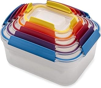 Joseph Joseph Nest Lock Plastic BPA Free Food Storage Container Set with Lockable Airtight Leakproof Lids, 10-Piece, Multi-Color