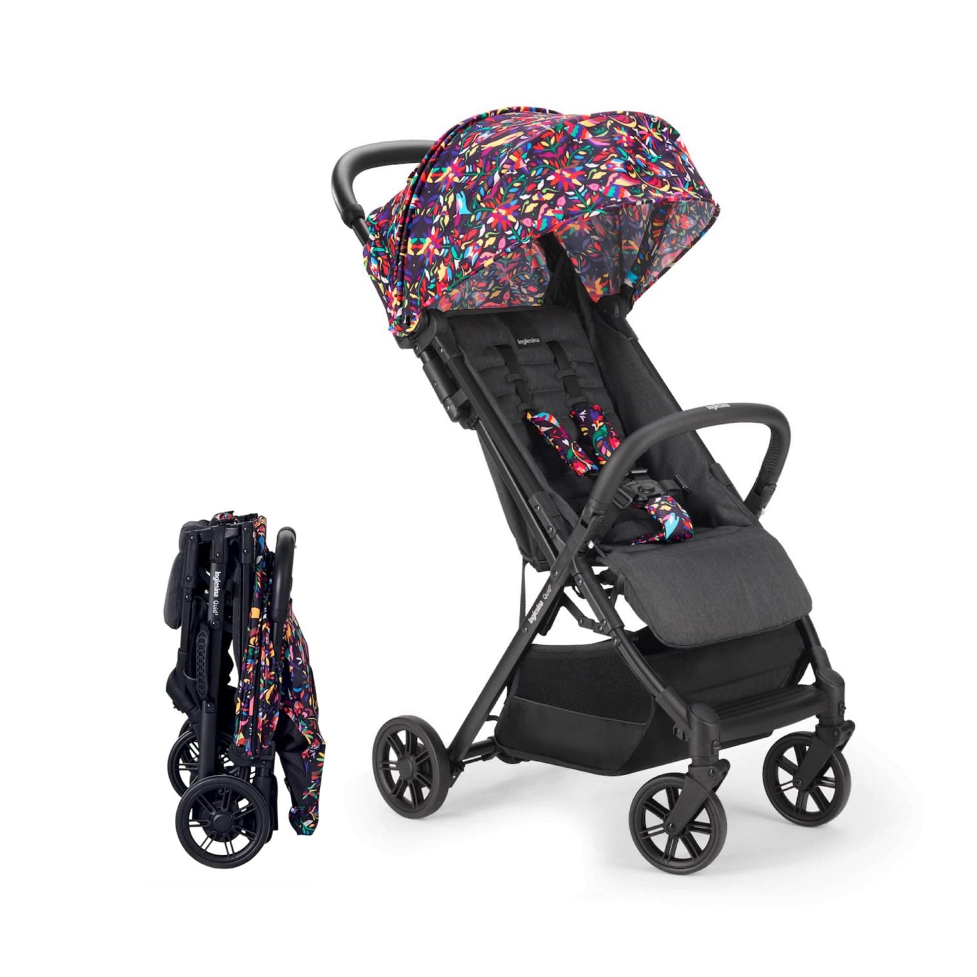 Inglesina Quid Stroller, Maya Black - Compact, Airplane Travel Stroller for Babies & Toddlers 3 Months to 50 lbs - Lightweight - Easy to Open - BPA Free