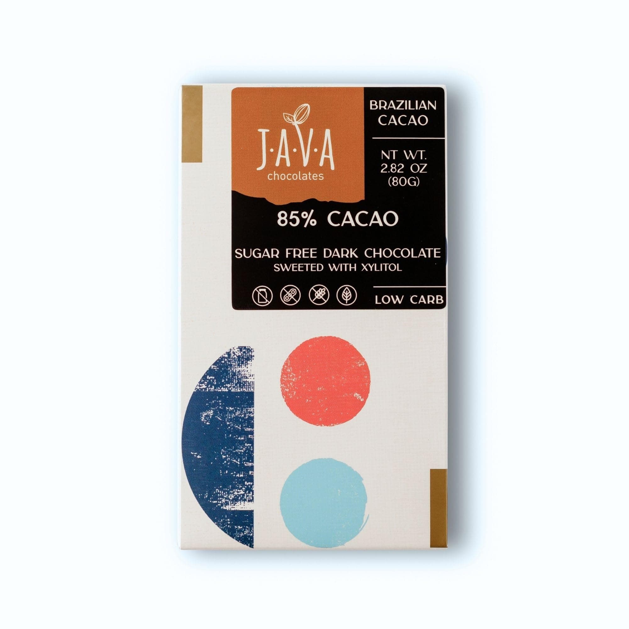 JAVA CHOCOLATES | Sugar Free Keto 85% cacao chocolate made with Xylitol | Sugar free, Keto, Vegan, Gluten Free, Dairy Free, Origin-made bean-to-bar chocolate | 2.82 oz - Pack of 6