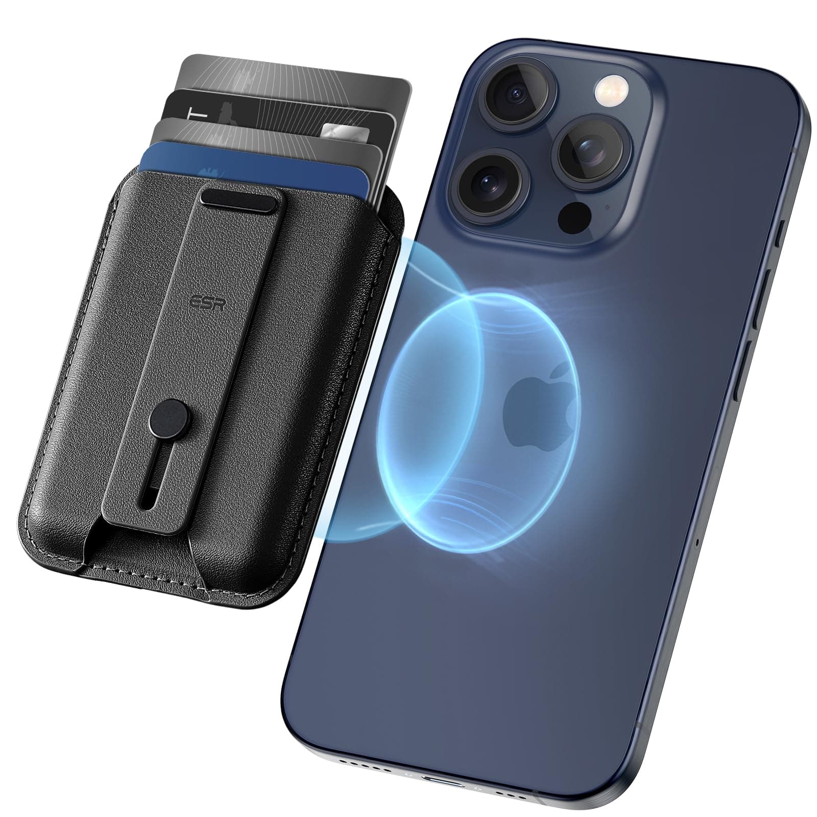 ESR for MagSafe Wallet, iPhone Wallet with 5-Card Holder, Secure-Grip Finger Loop, Magnetic Card Holder for iPhone 17e/17/16/15/14/13/12 Series,Google Pixel 10,Not for 13/12 mini, Vegan Leather, Black