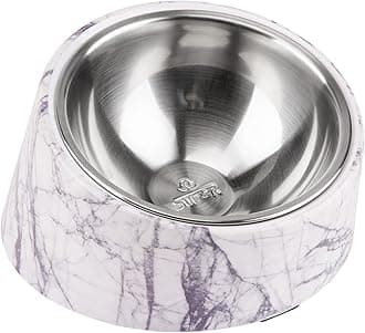 SuperDesign Mess Free 15° Slanted Bowl for Dogs and Cats, Tilted Angle Bulldog Bowl Dog Feeder, Non-skid & Non-spill, Easier to Reach Food L/2 Cup Marble Pattern