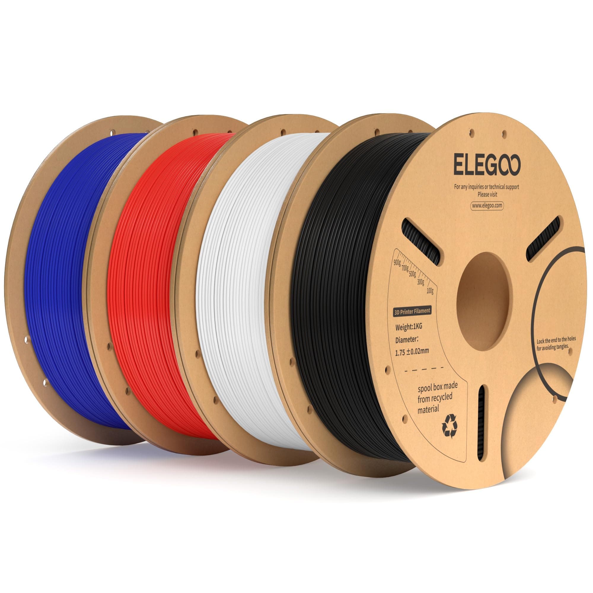 PLA Plus Filament 1.75mm Bundle 4KG, PLA+ Tough 3D Printer Filament Dimensional Accuracy +/- 0.02mm, 4 Pack 1kg Spool(2.2lbs) Fits for Most FDM 3D Printers(Black, White, Blue, Red)