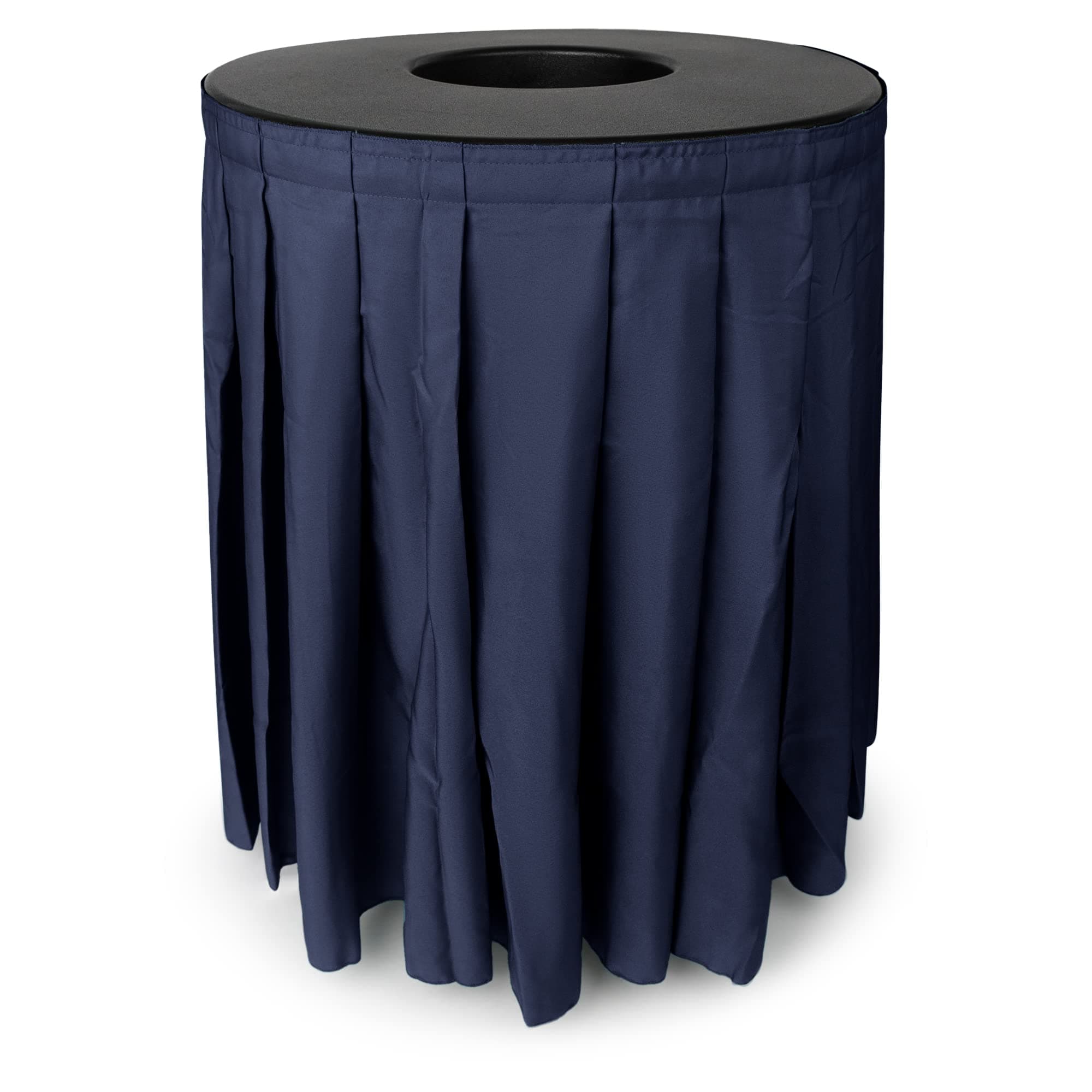 Round Black Garbage Can Cover - Solid Pleated Skirt Topper for 32-35 Gallon Indoor Garbage Cans Trash Bins, Waste Container Without Wheels - Ideal for Birthday Party, Events, Residential Use (Black Top Navy Skirt)