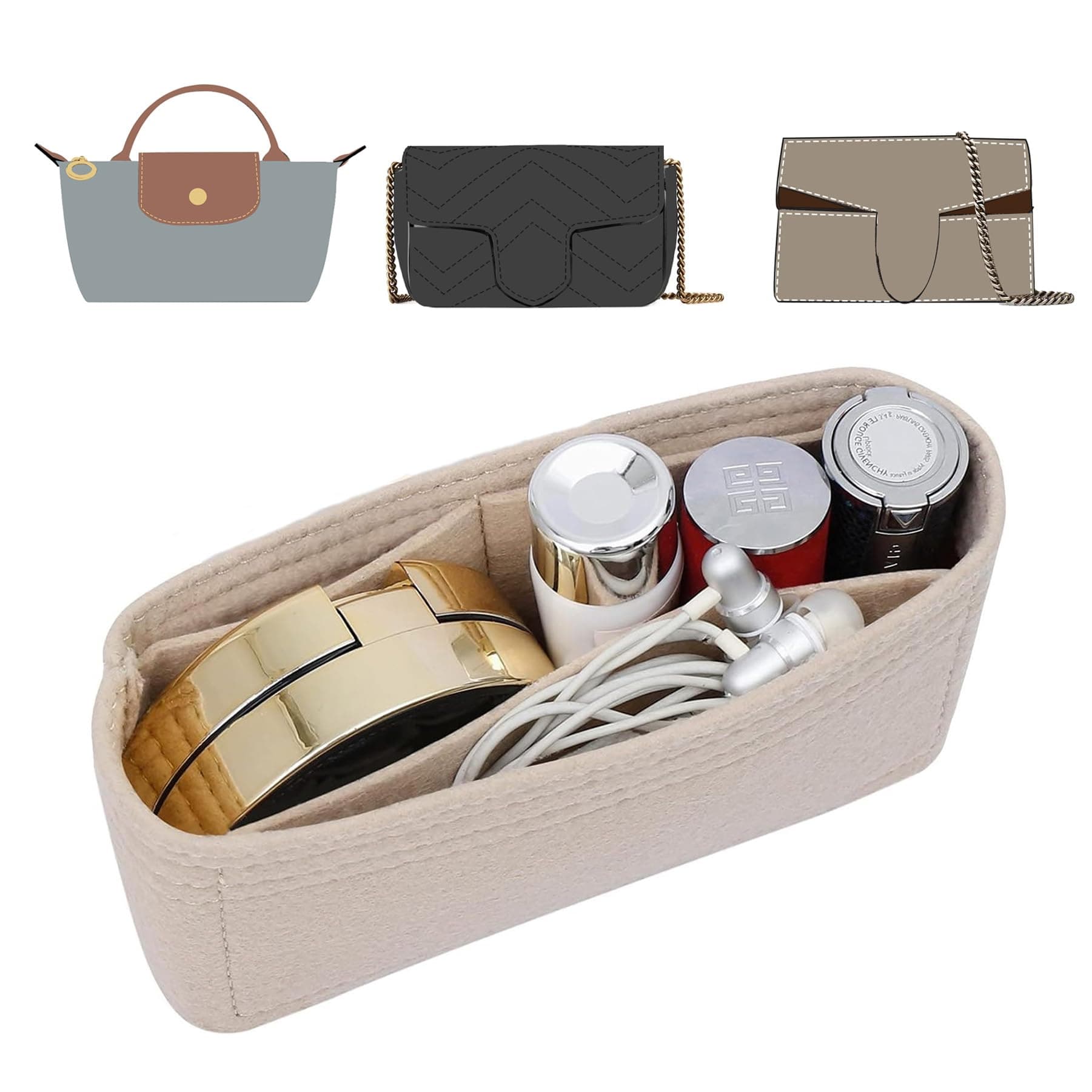 Felt Mini Purse Organizer Insert Compatible with Mini GG Marmont Matelasse Shoulder Bag and More Bags, Handbags Organizer for Women Bag(Beige,XS)