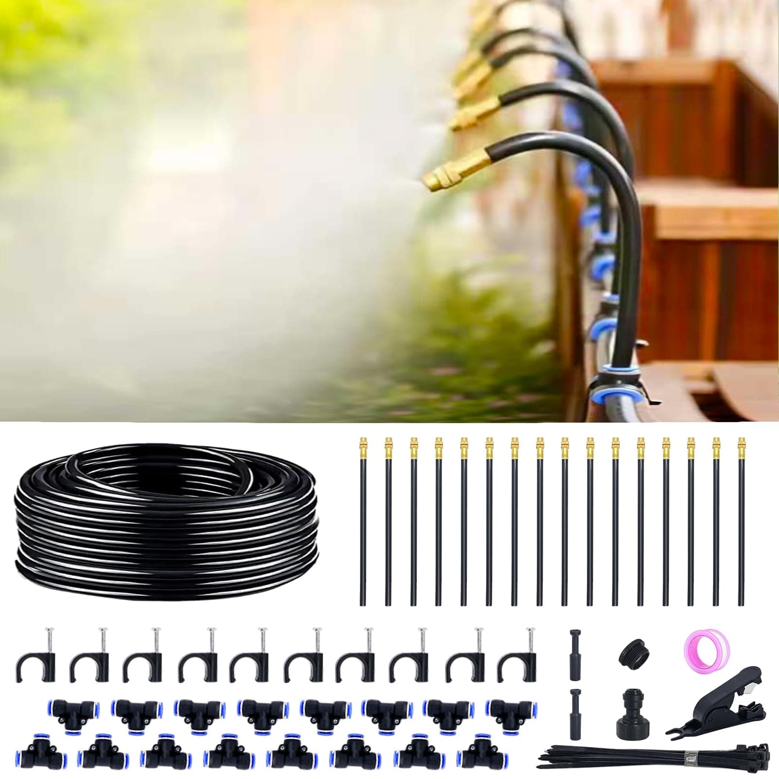 360° Adjustable Drip Irrigation System - 50FT Garden Watering System with 16 Nozzles, Garden Mister System, Garden Irrigation System, Atomizing System for Yard, Lawn, Plants, 5/16 inch Tubing ﻿