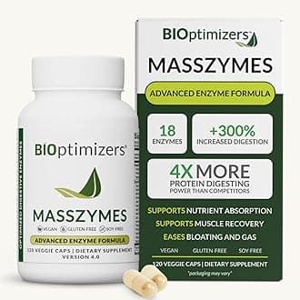 BIOptimizers MassZymes - Complete Digestive Enzymes Supplement for Gut Health - Bloating Relief for Men and Women - Lipase Amylase Bromelain Digestive Enzymes (120 Capsules)