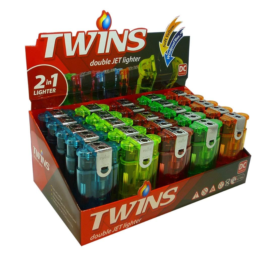 ✅ 25 x DUO DOUBLE FLAME (1 Display Box) Windproof Lighters ✅Refillable lighters, jet flame lighter.Turbo Blue jet Lighters, windproof Cigarette Lighter. Flameless Outdoor