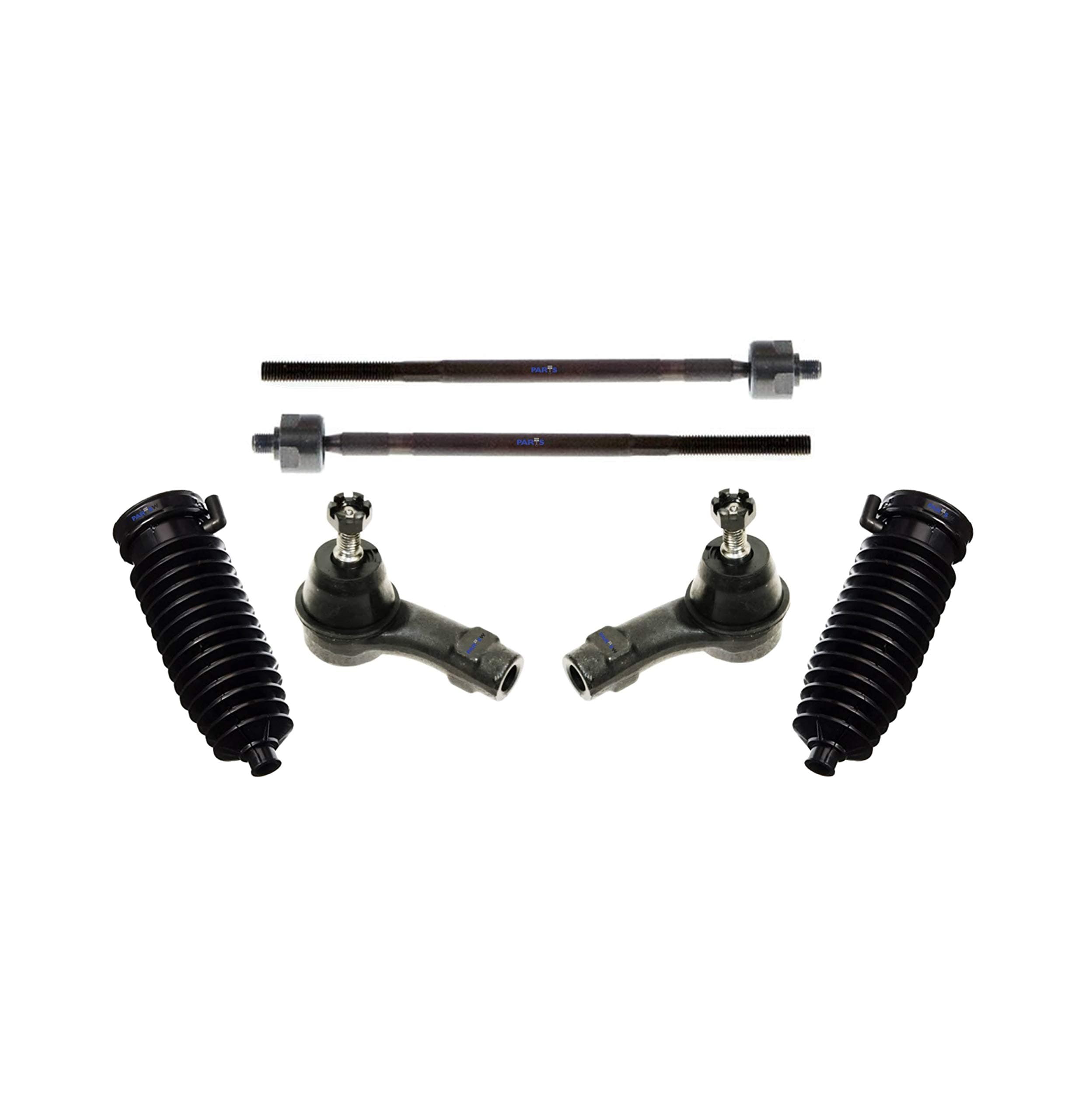 6 Pc Front Steering Kit Tie Rod Linkages and Rack and Pinion Bellow Boots