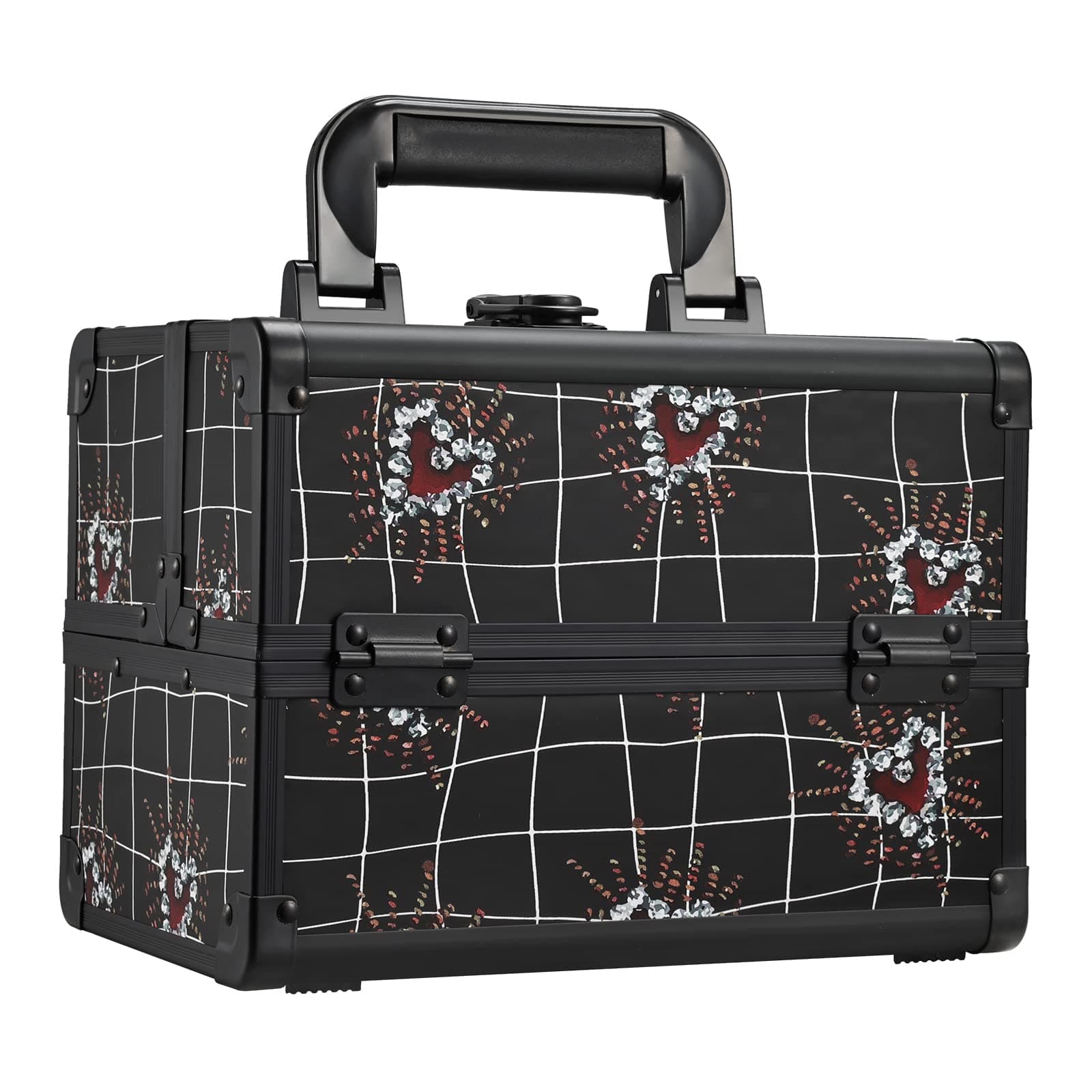 Joligrace Makeup Train Case Portable Makeup Case Organizer 2 Trays Cosmetic Box Storage with Mirror Lockable with Key for Cosmetics Nail Tech Traveling Makeup Travel Box Punk Love Hearts