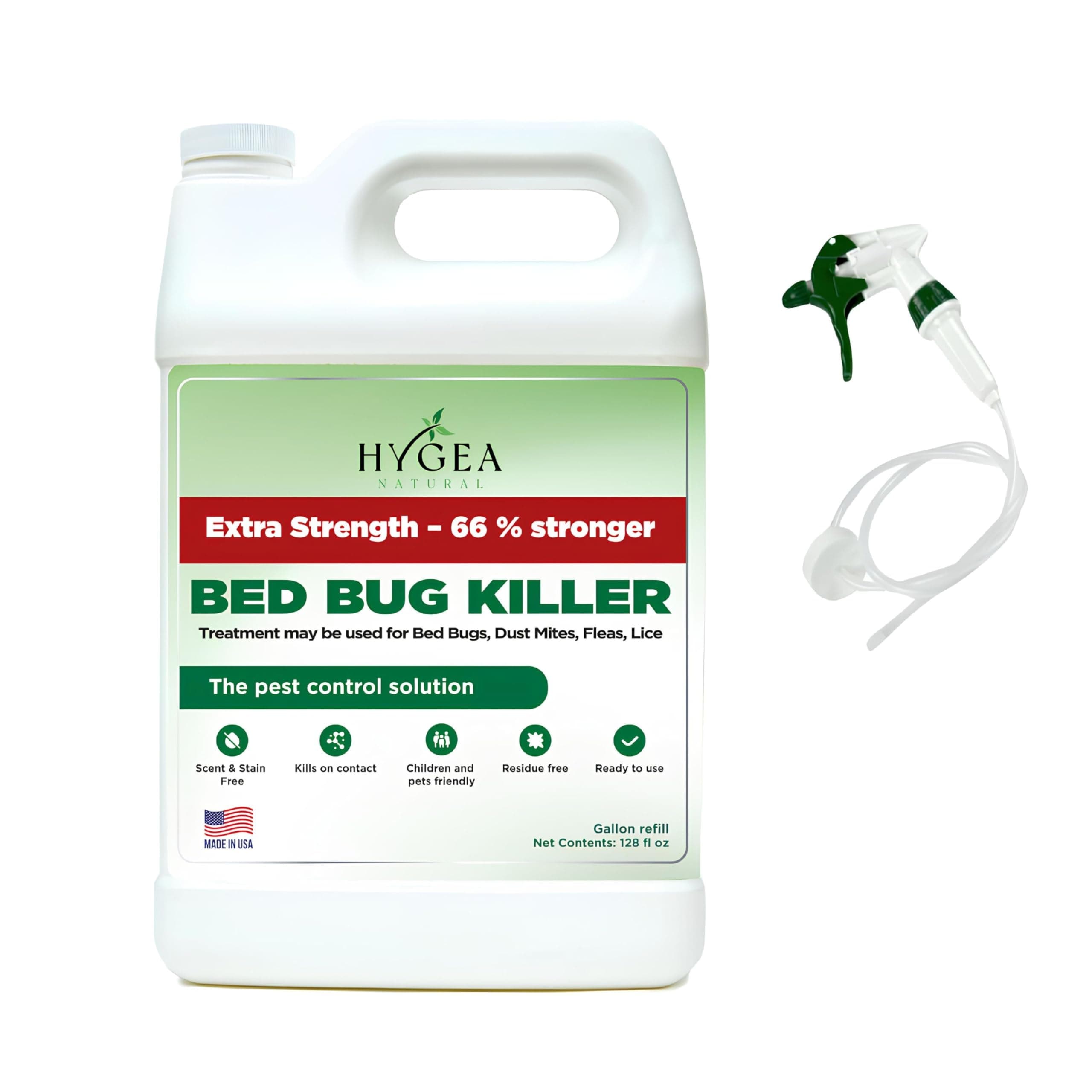 Hygea Natural Extra Strength Bed Bug Killer & Mite Spray- Child & Pet Friendly - Stain & Odor Free - 66% Stronger Natural Formula (128 oz)