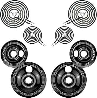 Electric Stove Burner Drip Pans WB31M19(8”) WB31M20(6”) and Electric Stove Top Burner WB30M1(6") WB30M2(8") Compatible for G-E Hot-point Ken-more General Electric Stove Parts by MIFLUS