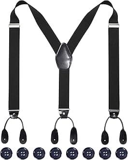 Kajeer Mens Adjustable Button End Suspenders - Y-Back Elastic Tuxedo Suspenders with Heavy Duty Leather Buttons End