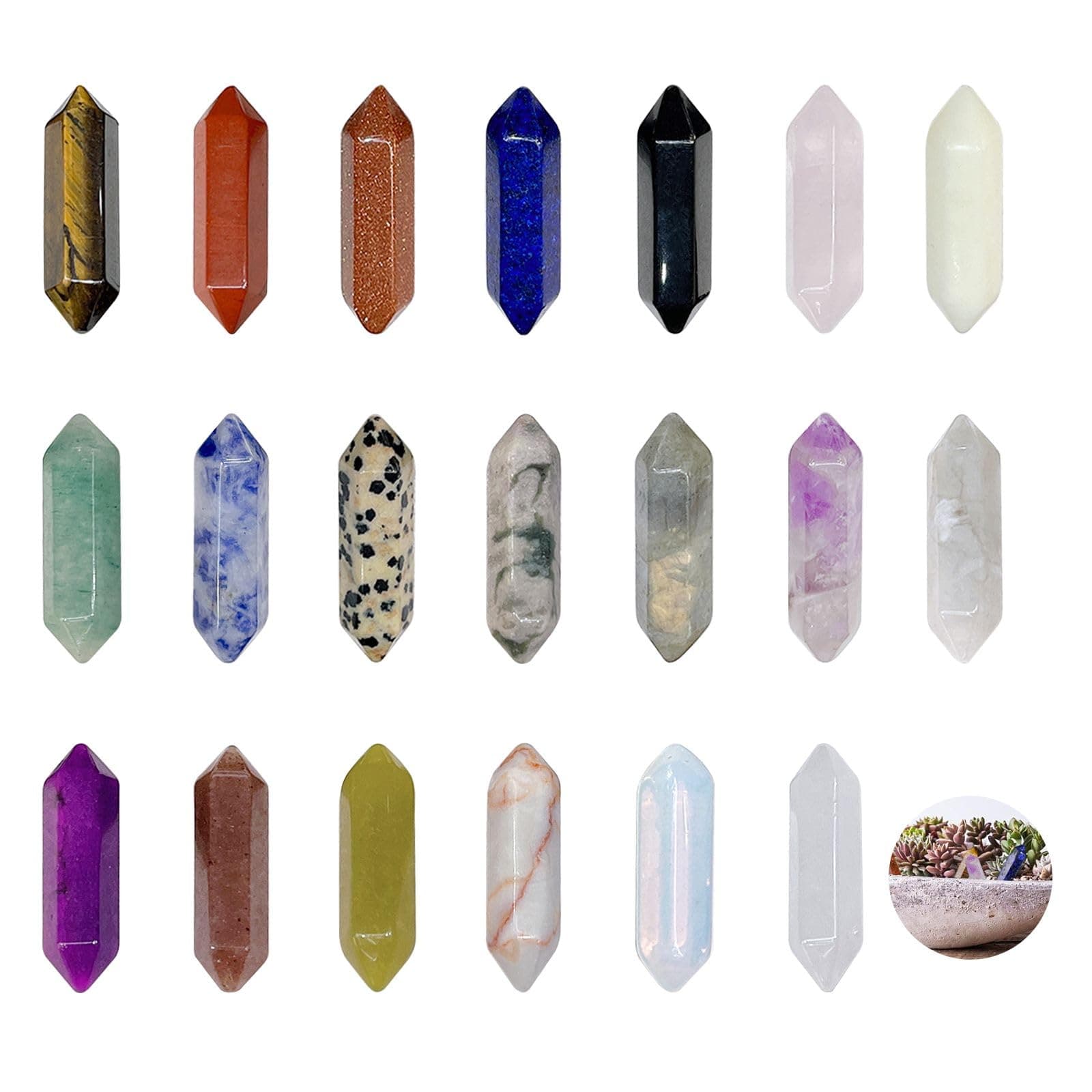 20 Pcs Healing Crystals Stones Set, Double Pointed Hexagonal Healing Crystals, Crystals and Gemstones Wand Bulk Chakra Quartz Stone for Reiki Meditation Energy Balancing Therapy