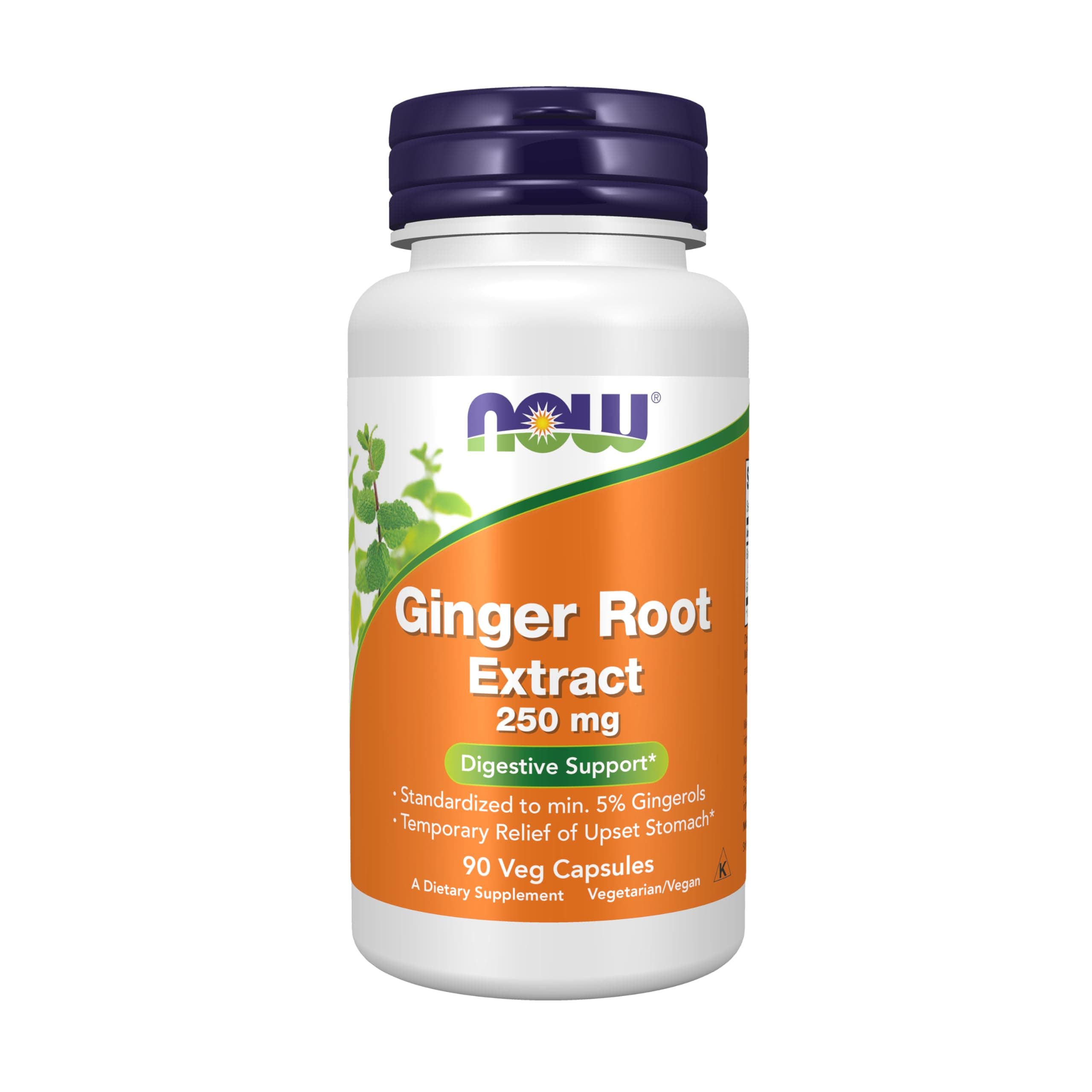 NOW Foods Supplements, Ginger Root Extract 250 mg, Temporary Relief of Upset Stomach*, Digestive Support*, 90 Veg Capsules