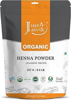Just Jaivik 100% Organic USDA Certified Henna Powder (Lawsonia Inermis) For Hair Certified by OneCert Asia for USDA Organic Standard 227 Gms / 0.5 LB/ 8 Oz , 100% Natural , No chemical or additive.