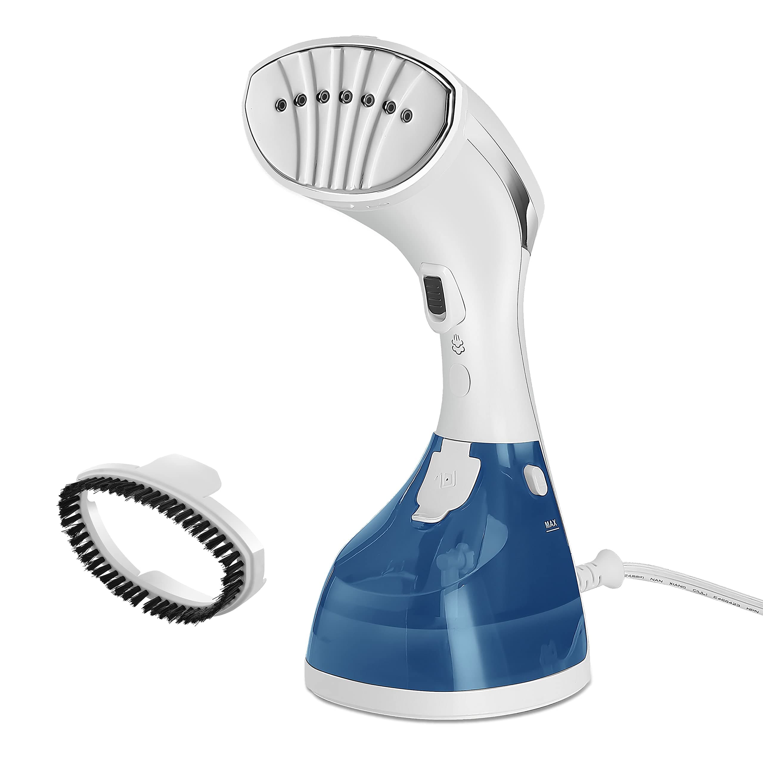 1200W Power Steam Handheld Steamer for Clothes, Extra Burst of Steam Feature, 30-Second Fast Heat-Up, Bristle Brush Attachment, White and Blue Finish
