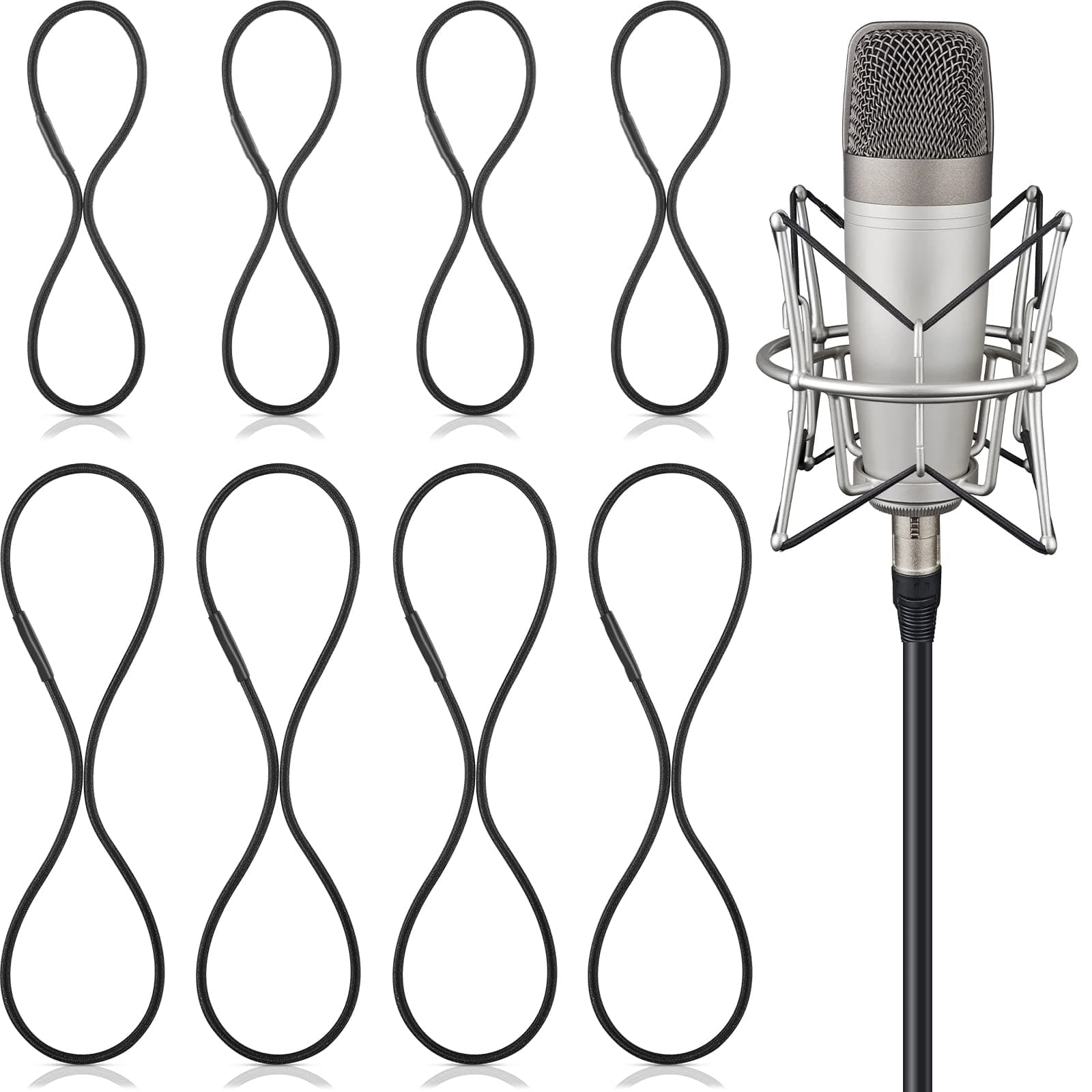 Shappy 8 Pieces Black Universal Elastic Bands Replacement Microphone Shock Mount Rubber Ring Shock Mount Holder Clamp Clip for Mic Holder Clip