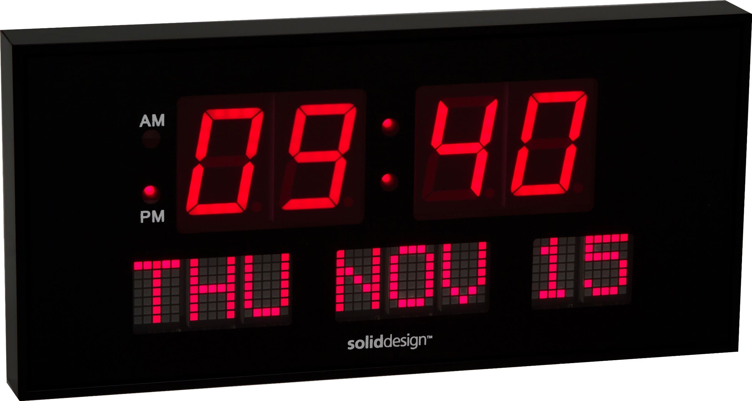 SolidDesign Big Digital LED Clock (Red LED - 16 inches) with Calendar - Shelf or Wall Mount