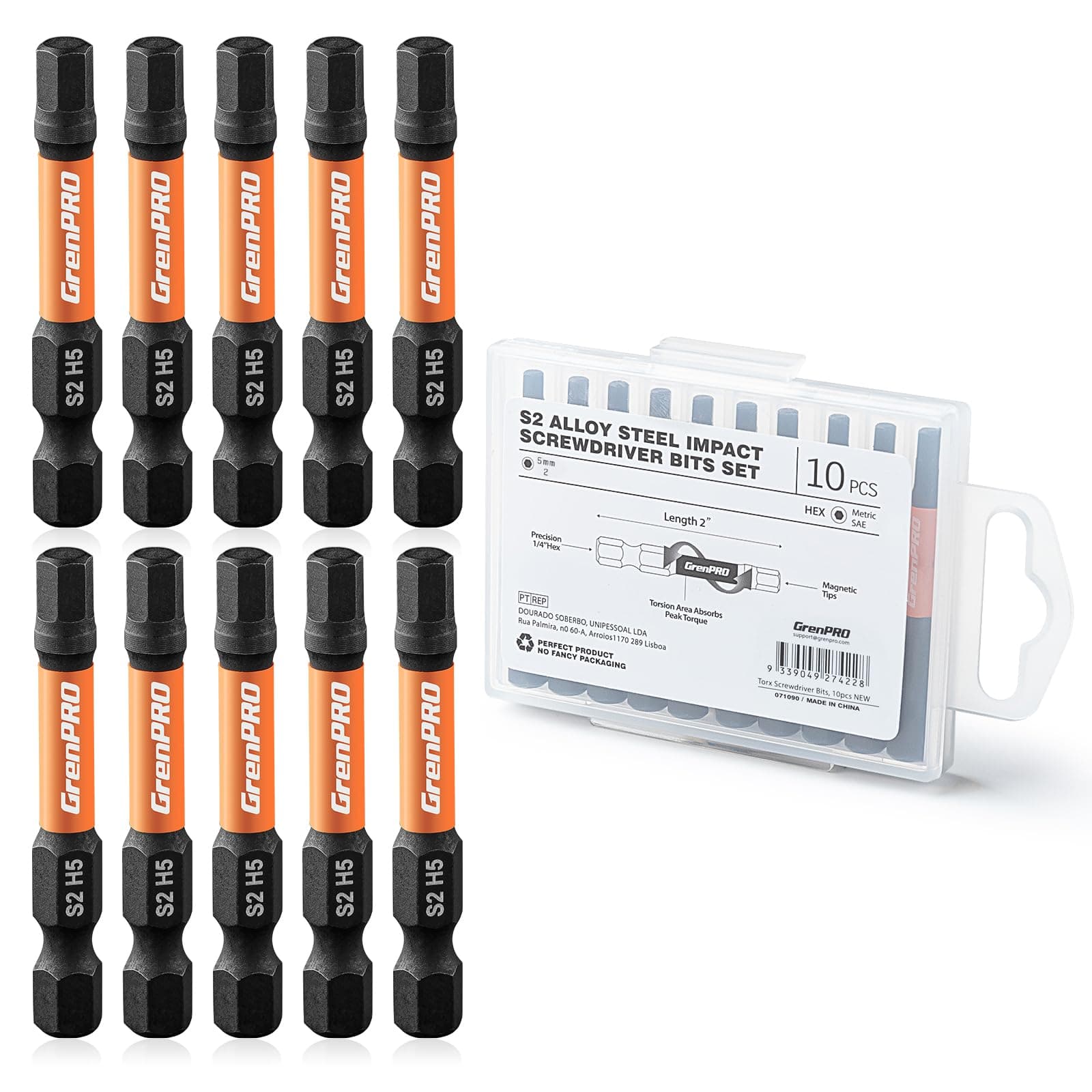 Allen Wrench Drill Bit Set，Impact Hex Head Screwdriver Bit Set，1/4” Hex-Shank S2 Steel Hex Bits Set, CNC Machined Tips with Magnetism, 2” Long 10pcs (5mm) Magnetic Driver Bit with Storage Box