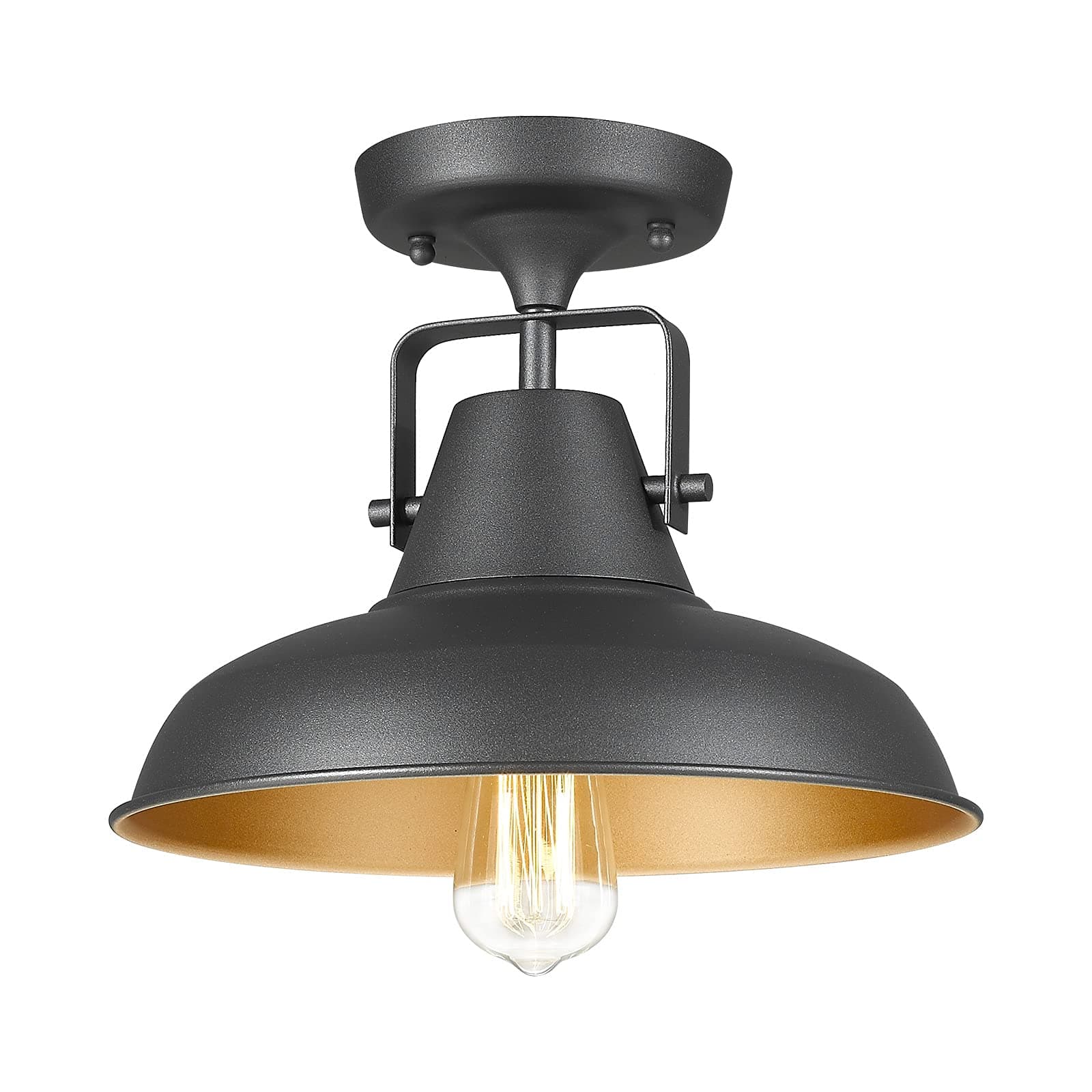 Audickic 1-Light Semi Flush Mount Light, Farmhouse Black Ceiling Light Fixture, Industrial Close to Ceiling Lighting for Bedroom Dining Kitchen Foyer Hallway Stairway Entryway, AD-2135-1SF