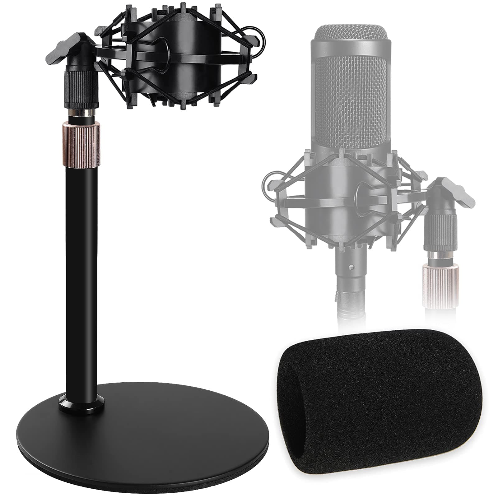 Audio Technica Mic Stand AT2020 with Shock Mount Foam Windscreen, AT2020 Microphone Stand with Pop Filter Shock Mount for Audio Technica AT2020 AT2020USB+ AT2035 ATR2500 Condenser Microphone